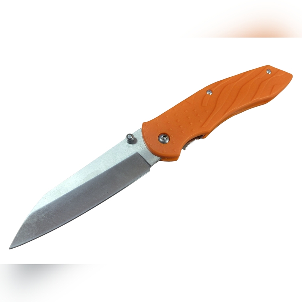 318 // Stars and Stripes Extended Tang Satin Linerlock Knife // Orange - Picture 4 of 4